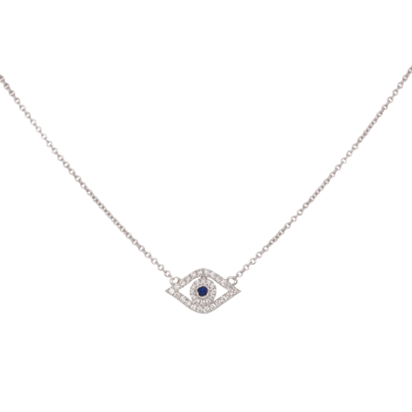18 Karat White Gold Eye Diamond and Sapphire Pendant