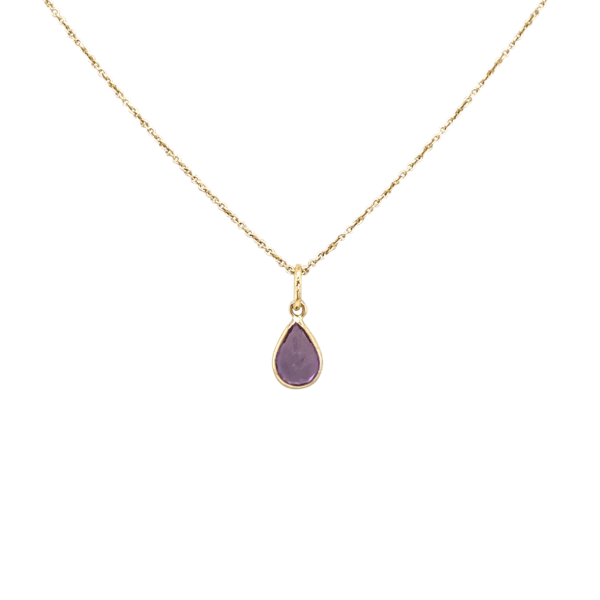 18 Karat Yellow Gold Purple Pear Sapphire Pendant
