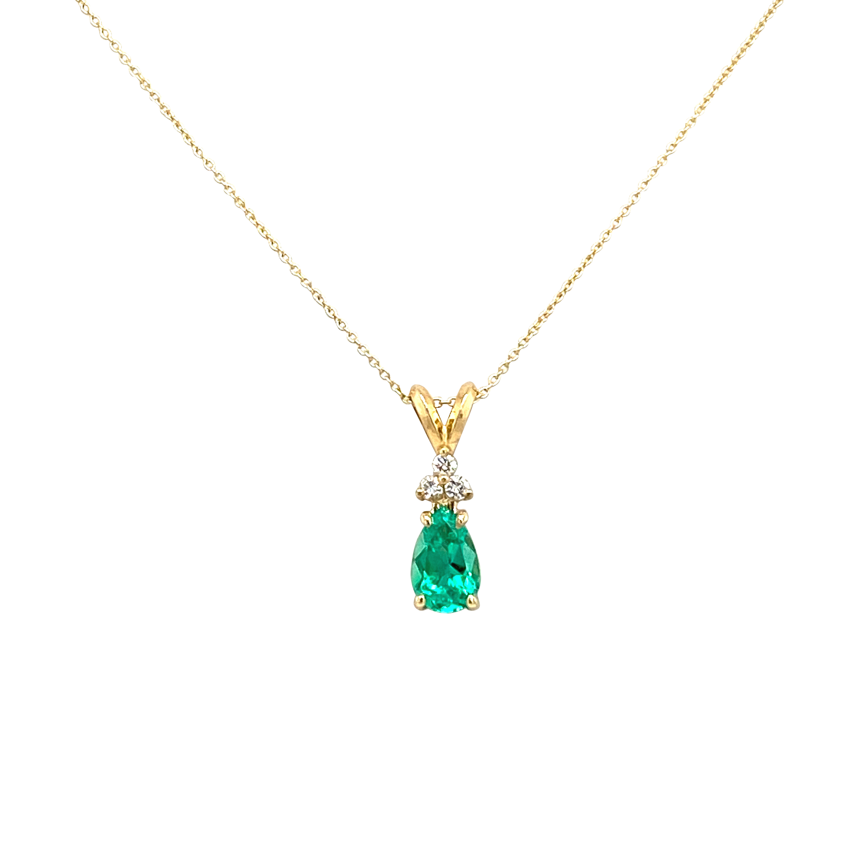 14 Karat Yellow Gold Pear-Shaped Emerald and Diamond Pendant