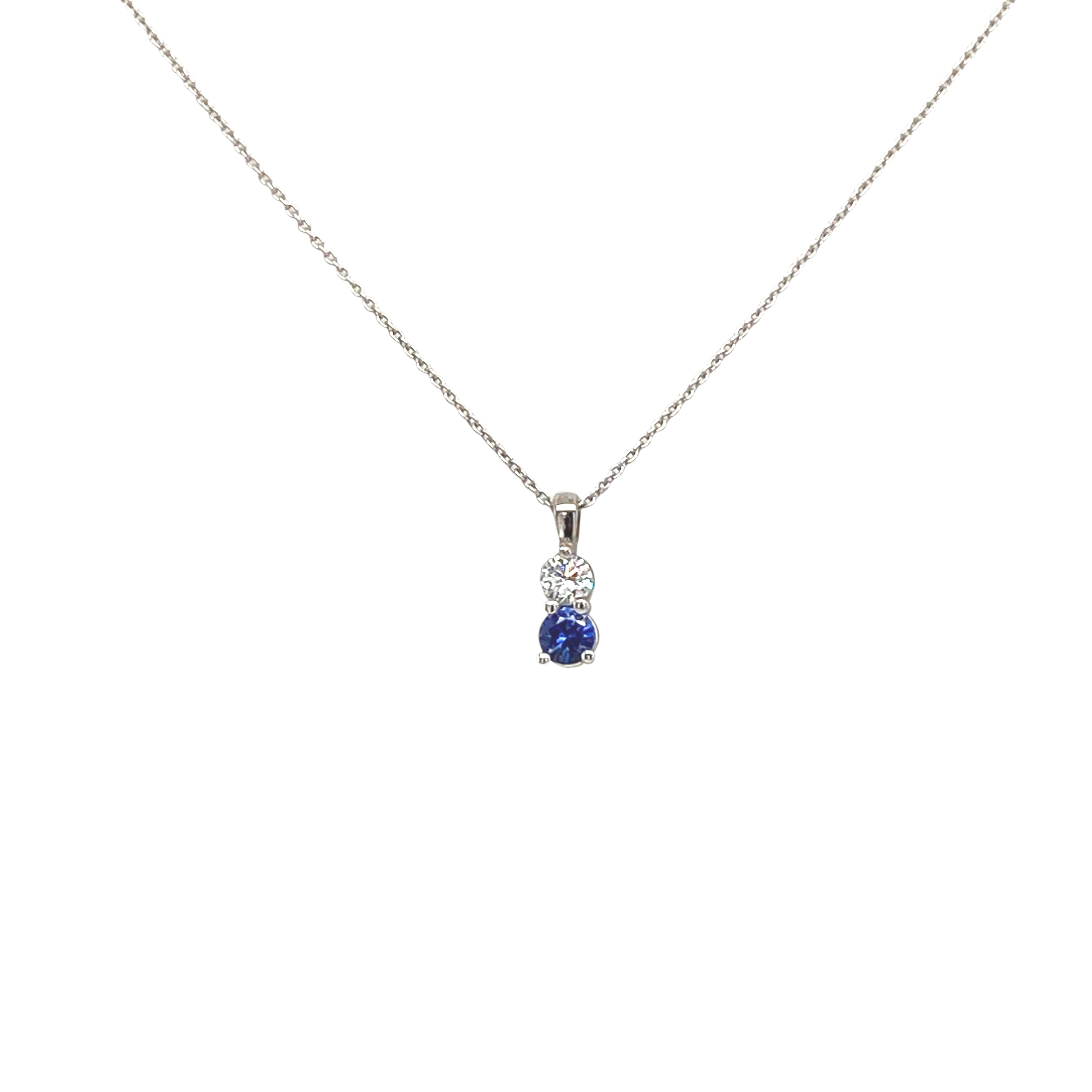 14 Karat White Gold Petite Sapphire and Diamond Pendant