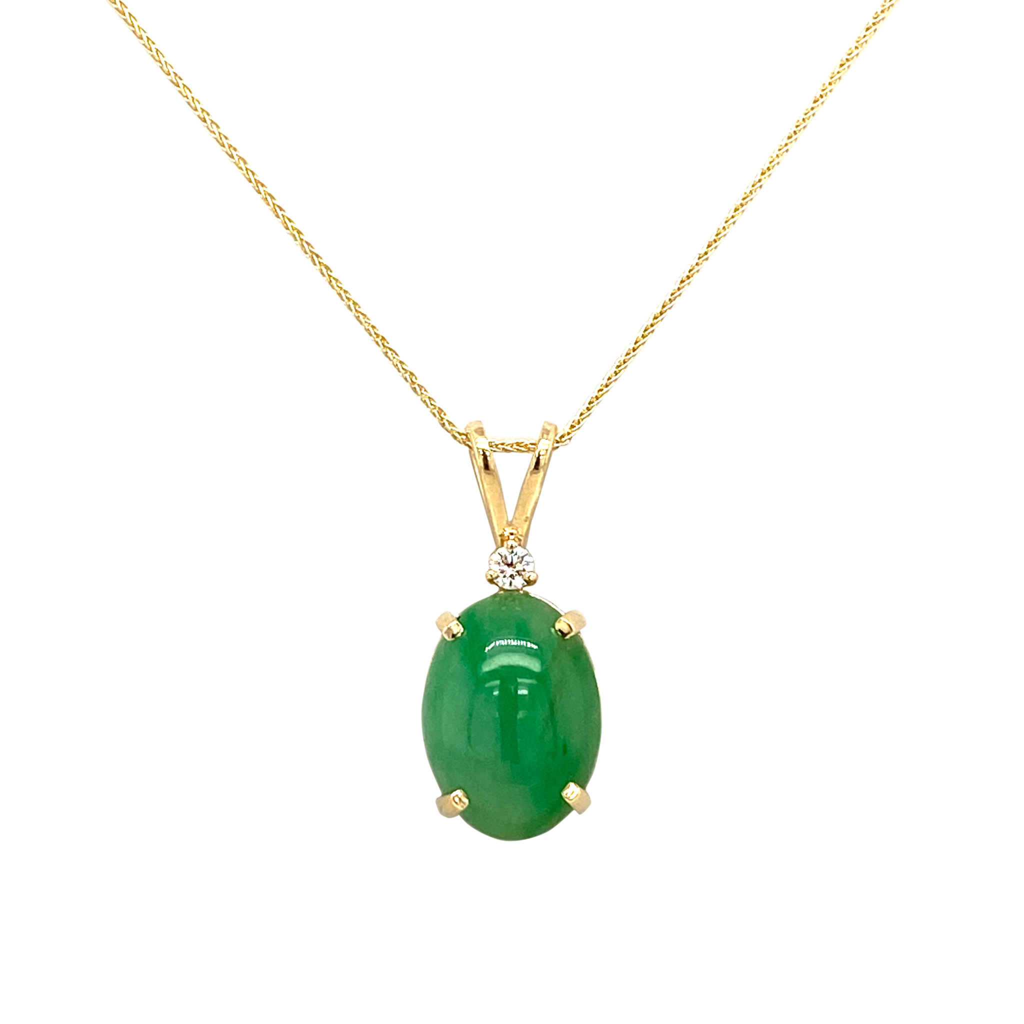 14 Karat Yellow Gold Jade and Diamond Pendant