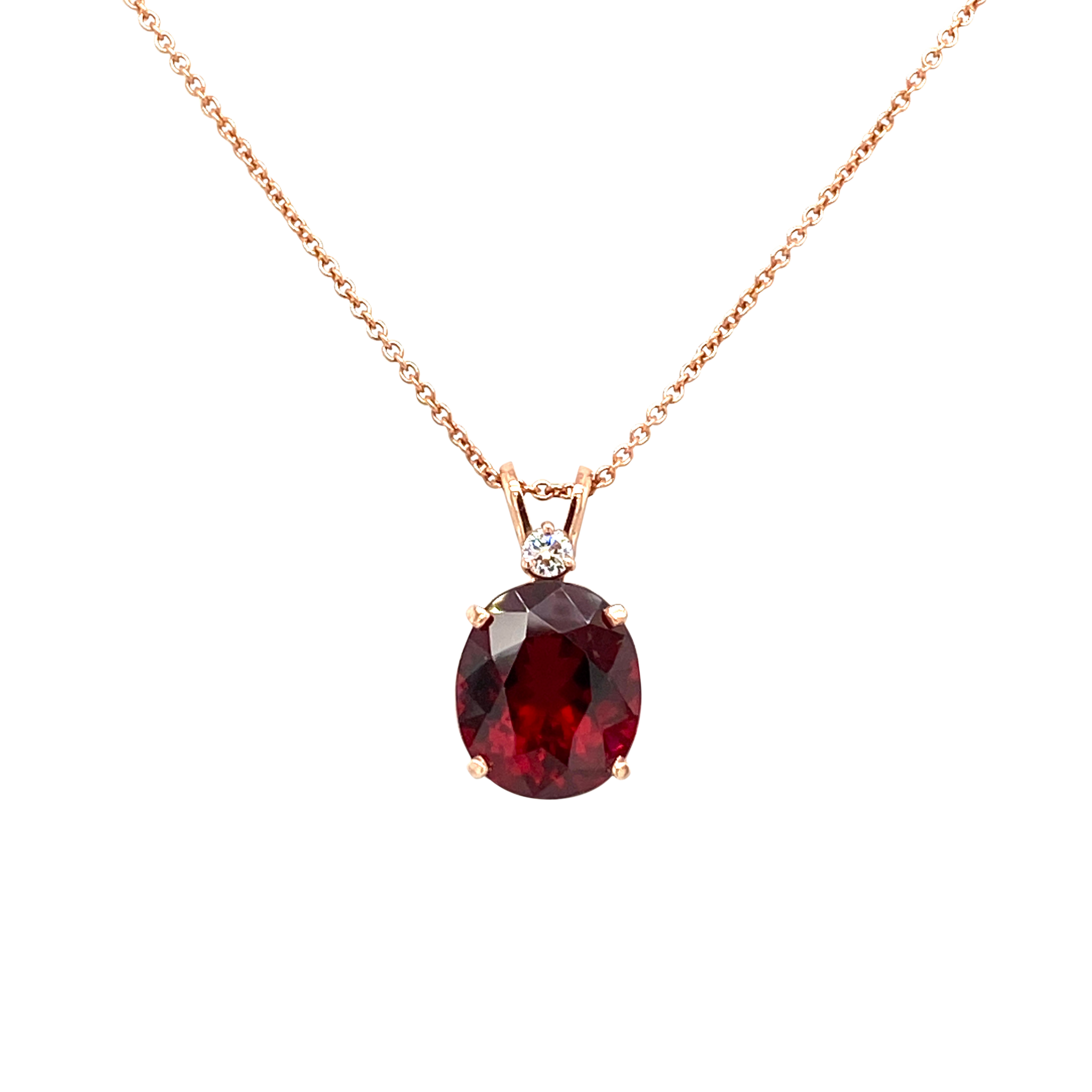 14 Karat Rose Gold Garnet and Diamond Pendant
