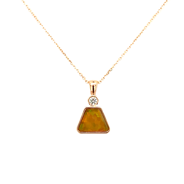 14 Karat Rose Gold Opal and Round Diamond Necklace