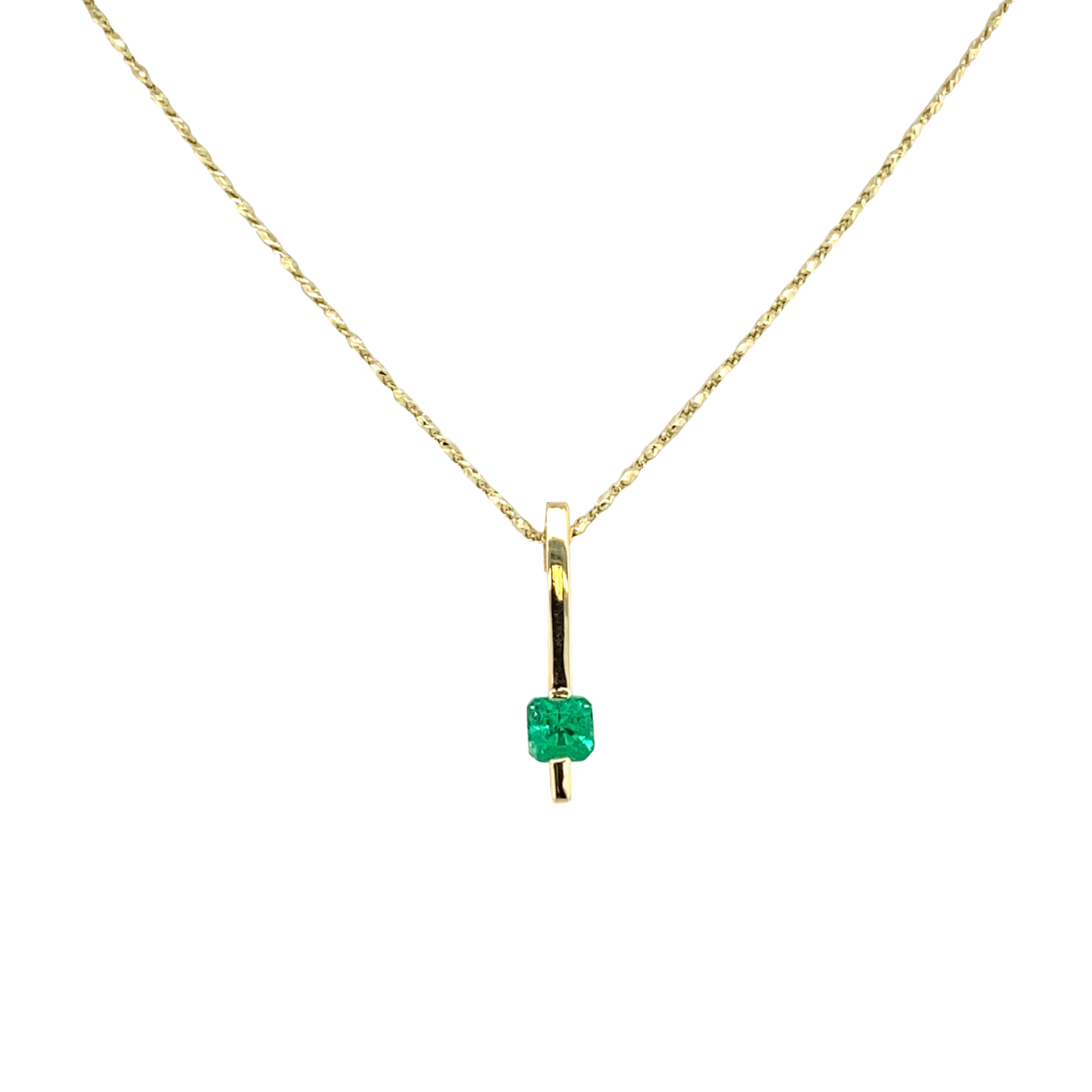 14 Karat Yellow Gold Baguette Emerald Pendant