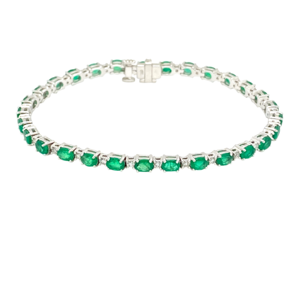 18 Karat White Gold Diamond and Emerald Bracelet
