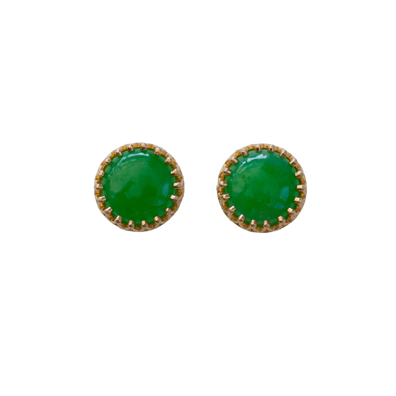 14 Karat Yellow Gold Round Jade Button Earrings