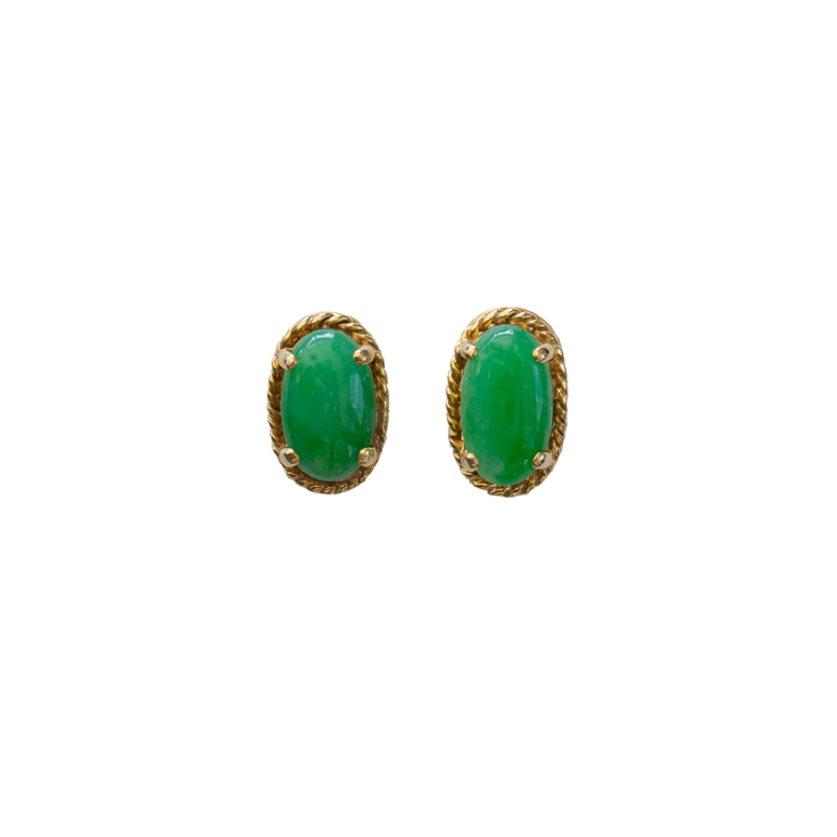 14 Karat Yellow Gold Jade Clip-On Earrings