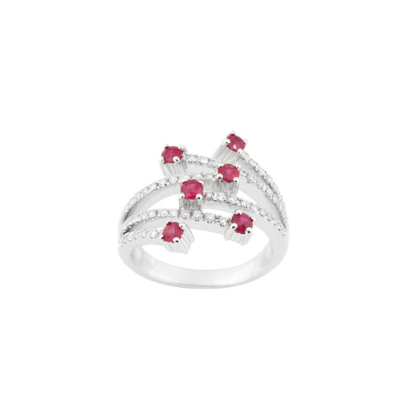 14 Karat White Gold Ruby and Diamond Fashion Ring