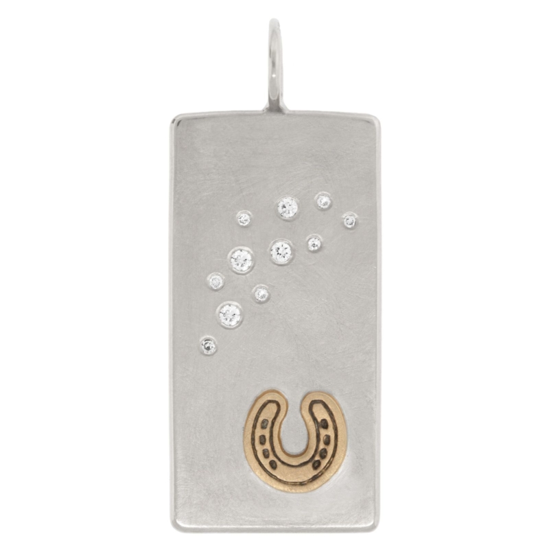 Silver, Yellow Gold and Diamond Horseshoe ID Tag