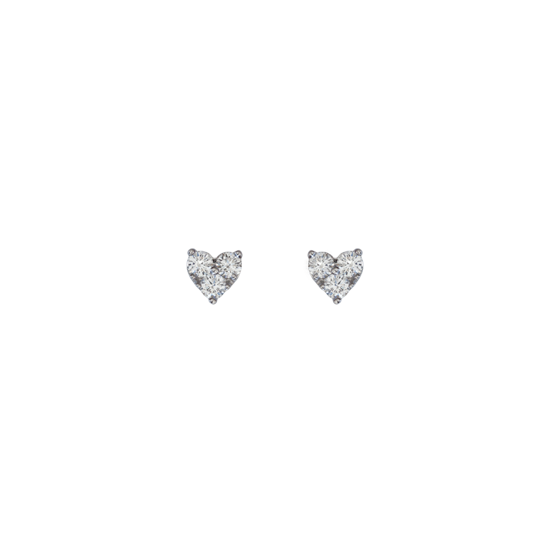 18 Karat White Gold Diamond Heart Stud Earrings