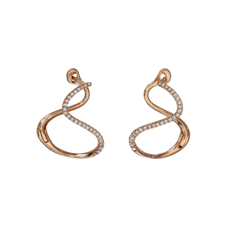 18 Karat Rose Gold Diamond Twisty Earrings