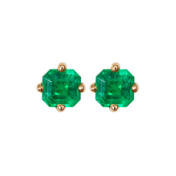 14 Karat Yellow Gold Cushion Cut Emerald Earrings