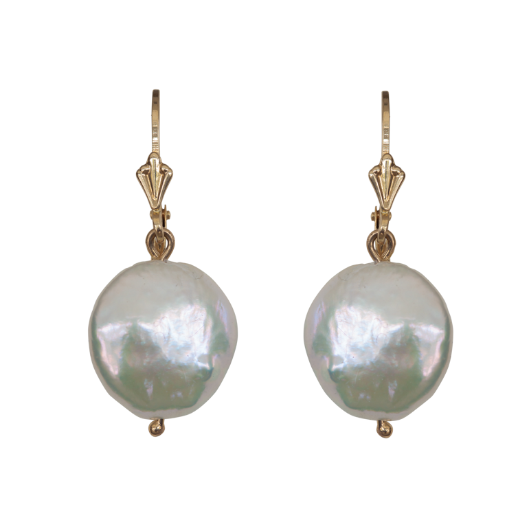 Sparkling Round Grey Pearl Earring Drop/Dangle Women Jewelry 14K Gold Plated