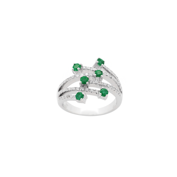 14 Karat White Gold Emerald and Diamond Fashion Ring