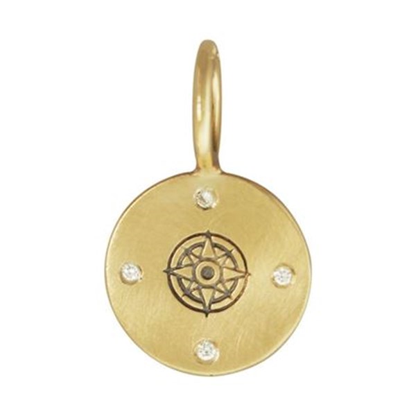 Yellow Gold Compass Rose Round Charm