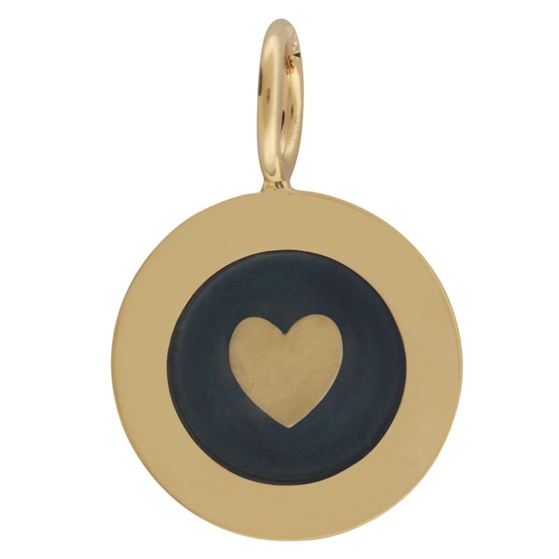 Yellow Gold Periwinkle Enamel and Heart Round Charm