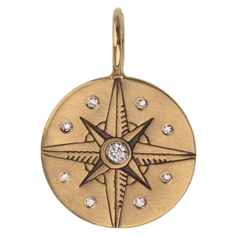 Ornate Yellow Gold Compass Rose Charm