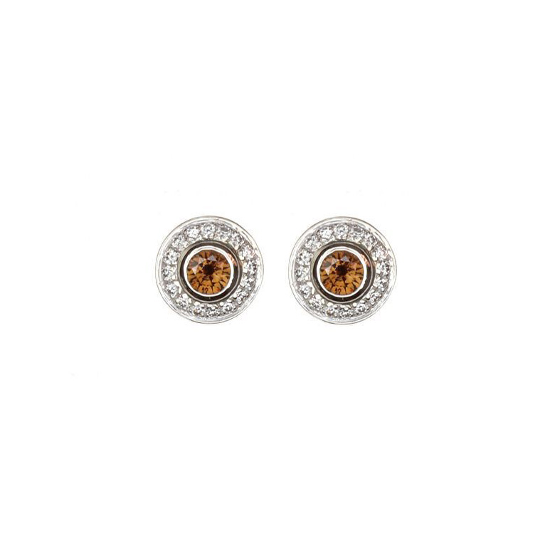 14 Karat White Gold Cognac Halo Diamond Stud Earrings