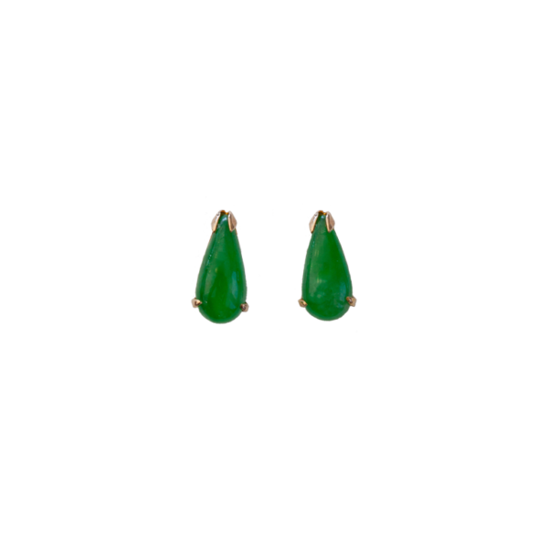 14K Yellow Gold Pear-Shape Jade Button Earrings