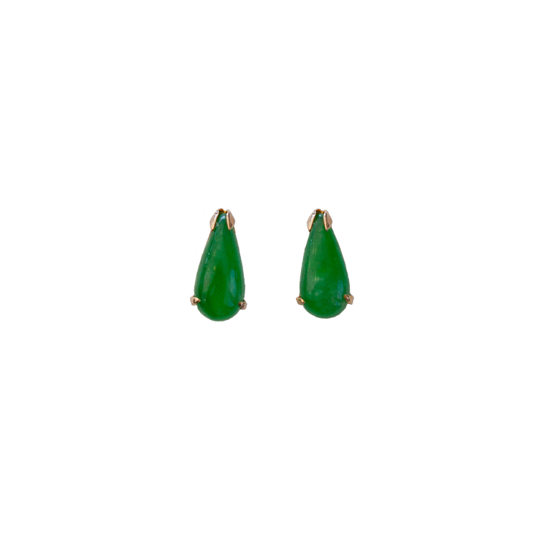 14K Yellow Gold Pear-Shape Jade Button Earrings