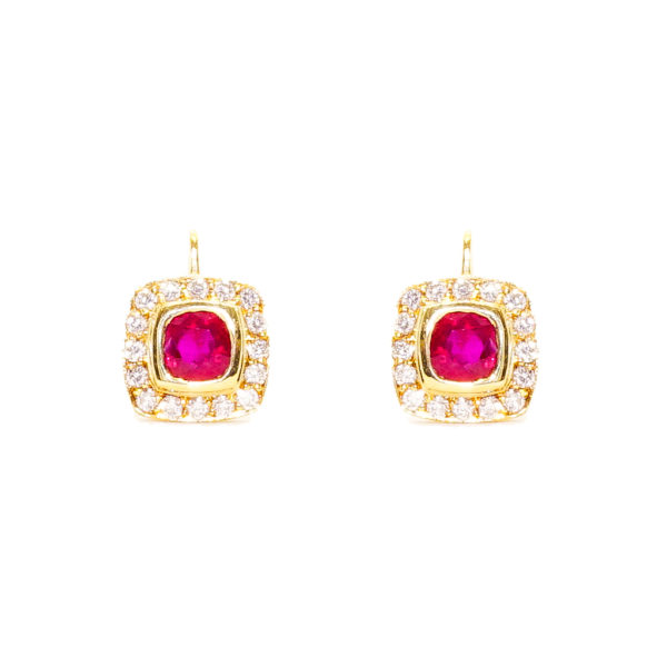 18 Karat Yellow Gold Ruby and Diamond Earrings