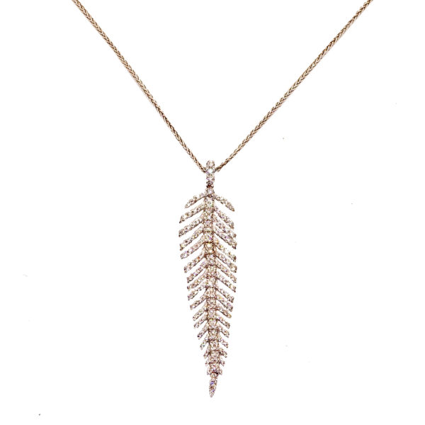 18 Karat Gold Diamond Feather Necklace 