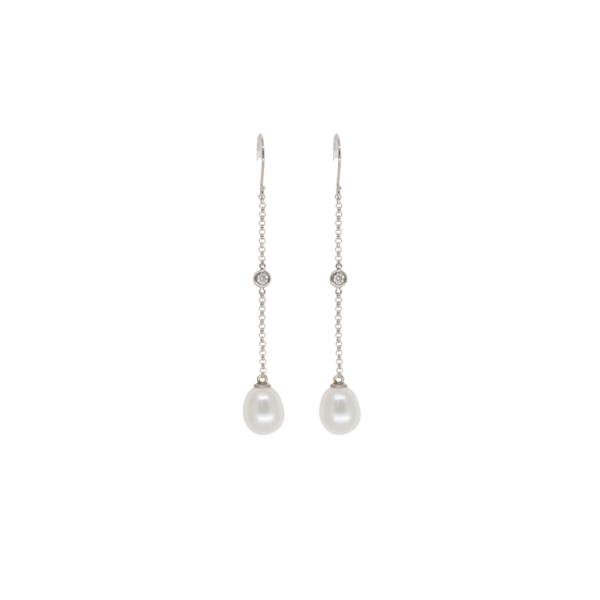 14 Karat White Gold Pearl and Diamond Pendant Earrings
