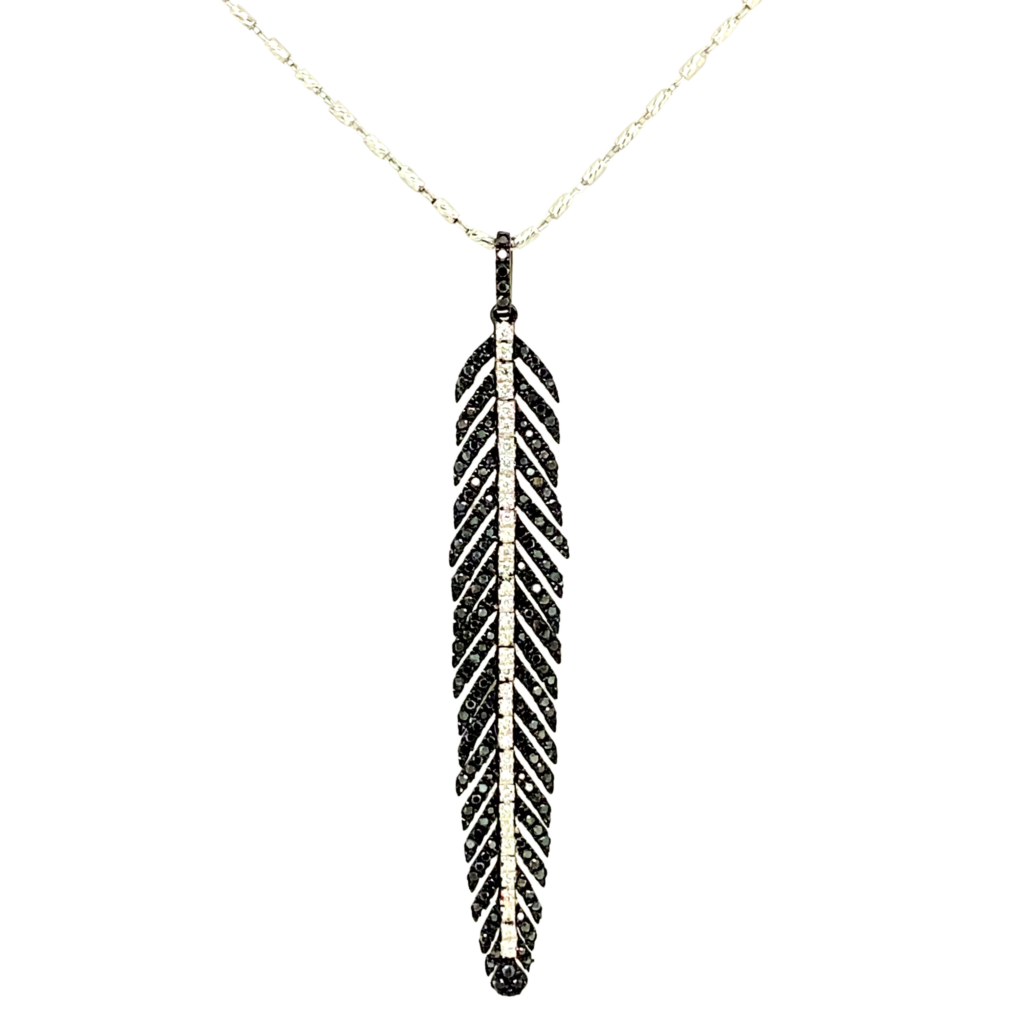 Black Diamond Feather Necklace Vardy's Jewelers Bay Area