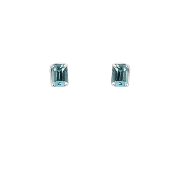 White Gold Emerald Cut Aquamarine Studs (210-01584)