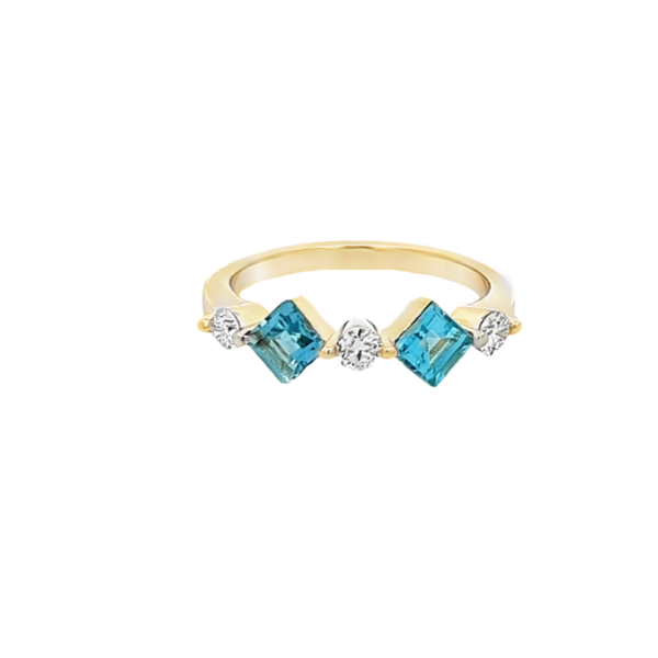 Yellow Gold Blue Topaz and Diamond Ring (200-01325)